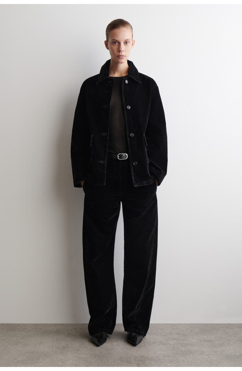 COS Flocked-Denim Barrel-Leg Pants, Main, color, Black