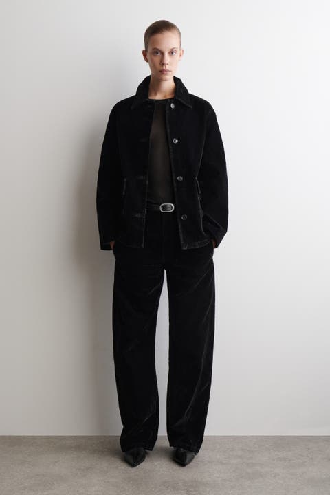 Flocked-Denim Barrel-Leg Pants