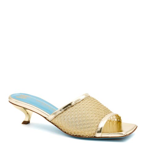 Valentina Rangoni Vesta Low Heel Mesh Slide In Gold Nadina