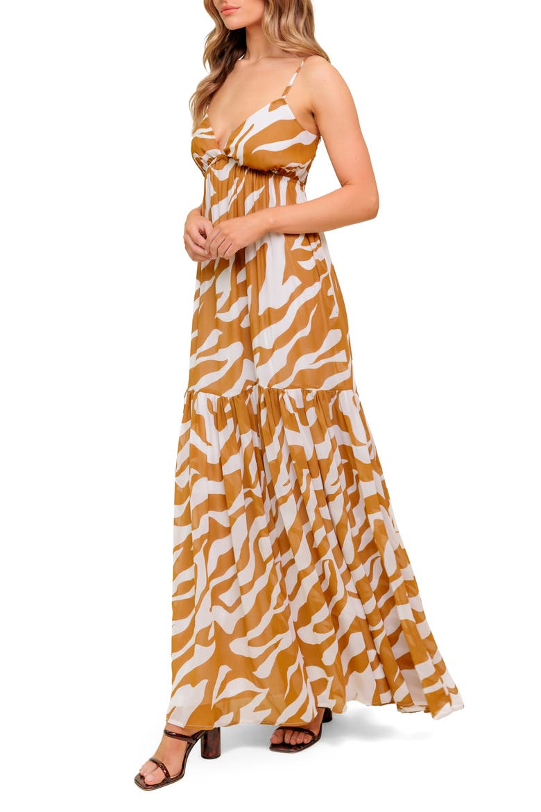 Zebra Print V-Neck Maxi Dress, Alternate, color, ALMOND