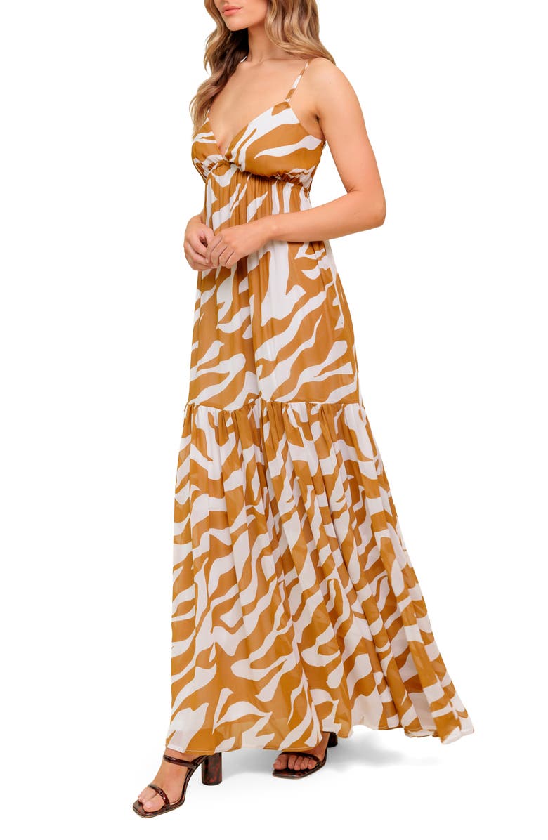 FLYING TOMATO Zebra Print V-Neck Maxi Dress, Alternate, color, Almond