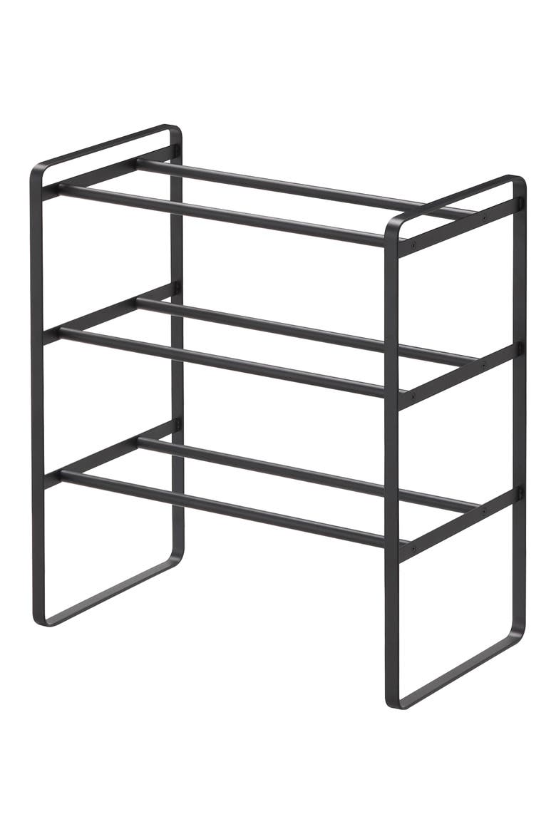 3-Tier Expandable Shoe Rack, Main, color, BLACK