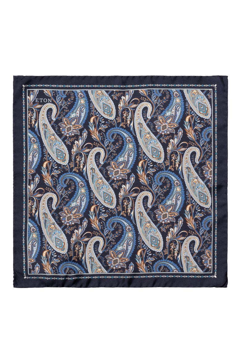 Paisley Silk Twill Pocket Square, Alternate, color, NAVY