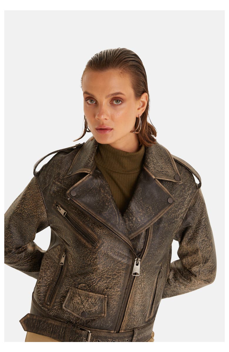 Furniq UK Alexandra Textured Leather Jacket, Alternate, color, Black