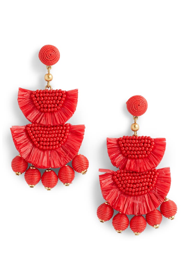Bead & Raffia Earrings, Main, color, CERISE