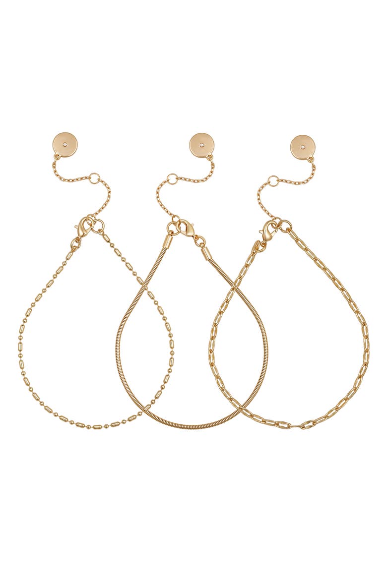 Set of 3 Chain Anklets, Alternate, color, GOLDTONE