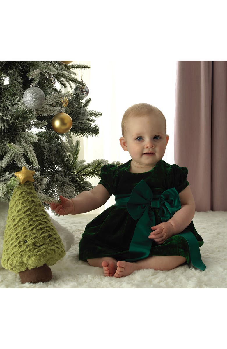 Rachel Riley Bow Puff Sleeve Crushed Velvet Party Dress, Alternate, color, 