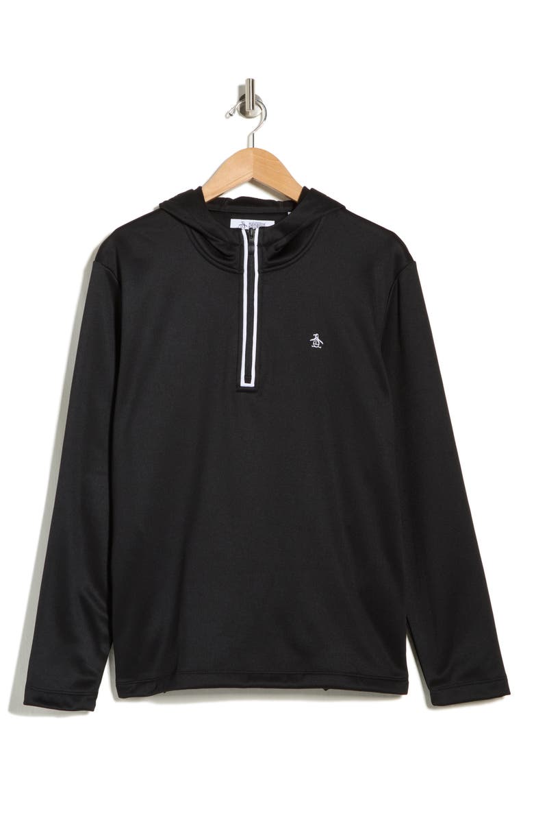 Original Penguin Long Sleeve Half-Zip Fleece Pullover Hoodie, Alternate, color, Caviar