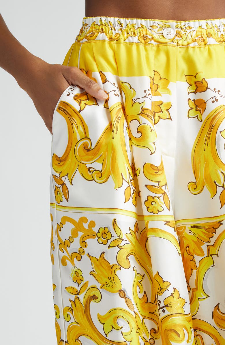 Dolce&Gabbana Majolica Print Silk Pajama Pants, Alternate, color, Mix Maiolica Giallo