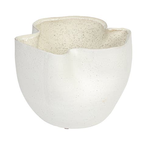 7.25 Inches Stoneware Ruffled Planter with Sand Finish and Reactive Glaze, Holds 4 Inches Pot, White
