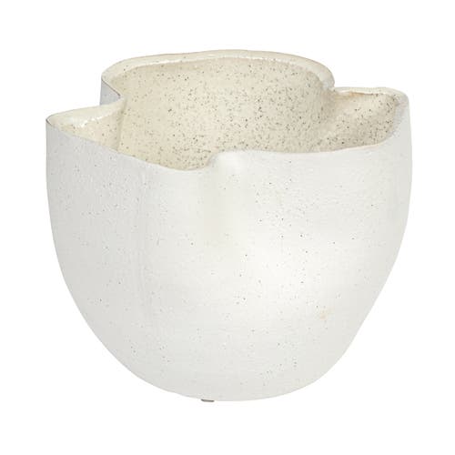 Storied Home 7.25 Inches Stoneware Ruffled Planter With Sand Finish And Reactive Glaze, Holds 4 Inch In White