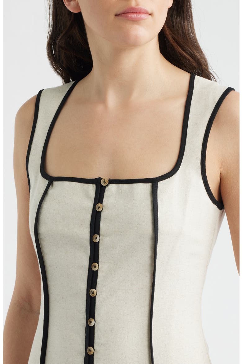 Contrast Piping Square Neck Button-Up Midi Dress, Alternate, color, NATURAL