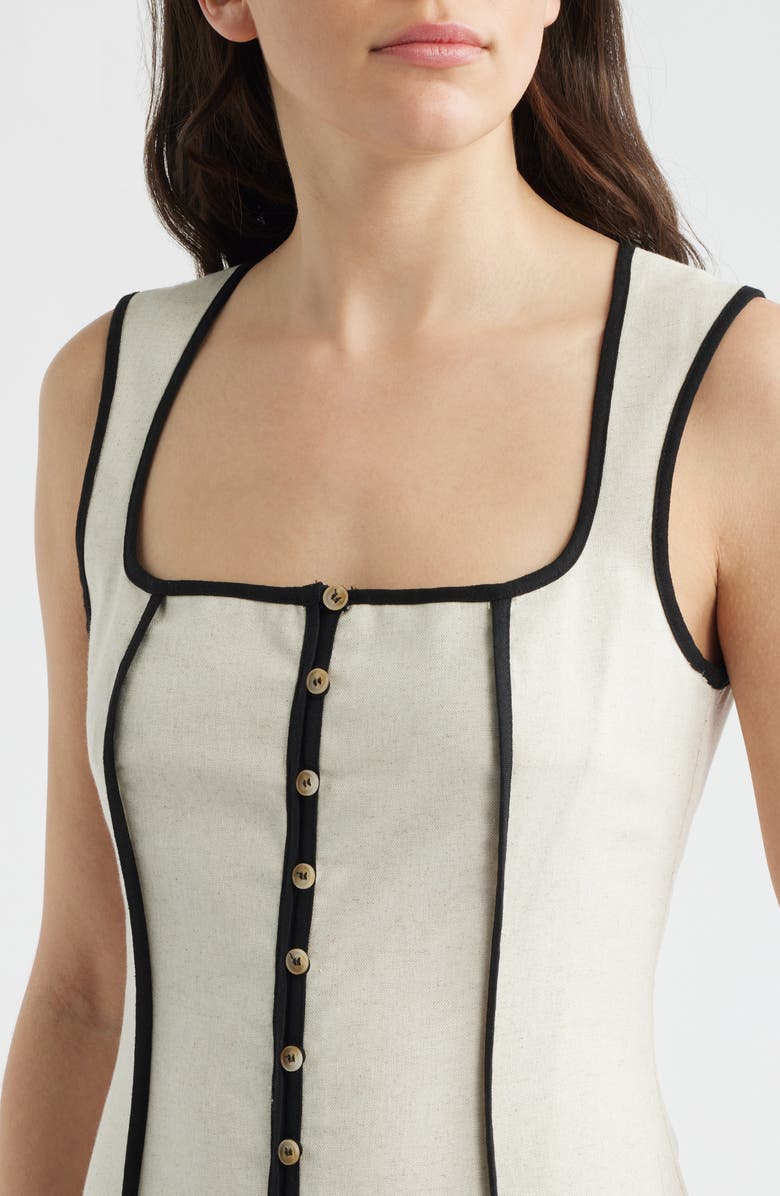 ZOE AND CLAIRE Contrast Piping Square Neck Button-Up Midi Dress, Alternate, color, Natural