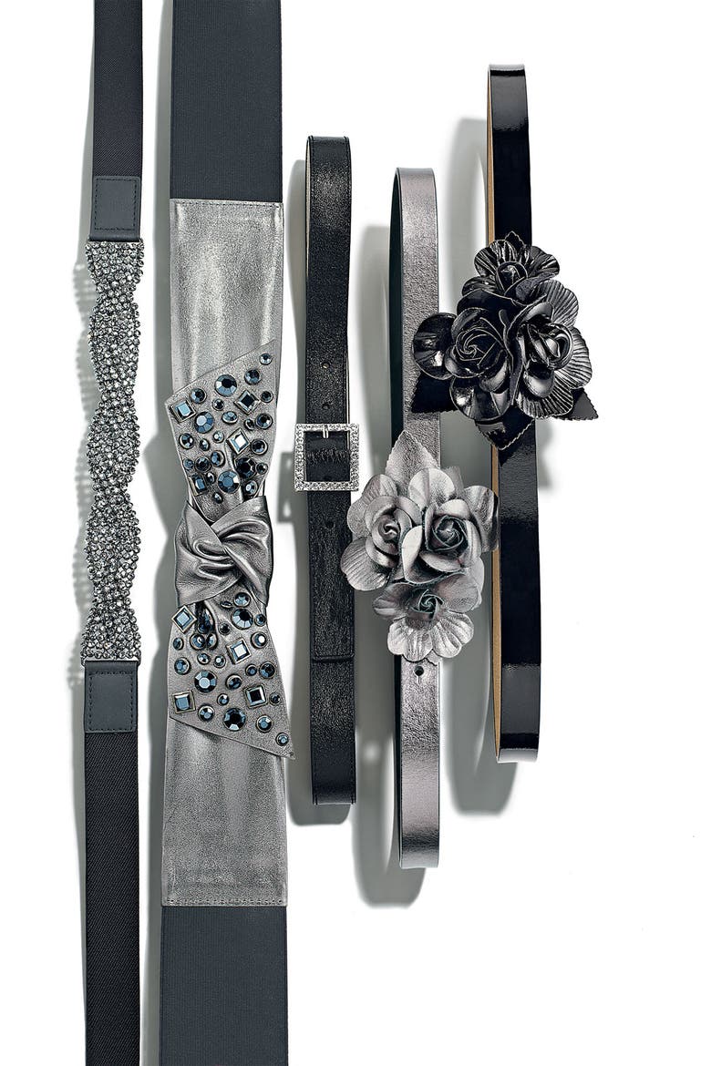 'Flower' Faux Leather Belt, Alternate, color, BLACK PATENT