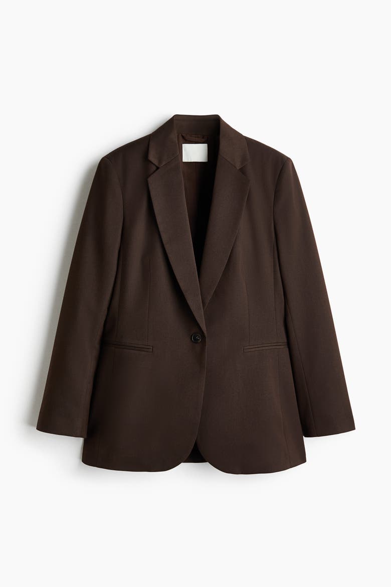 Single-breasted Twill Blazer, Alternate, color, Dark brown