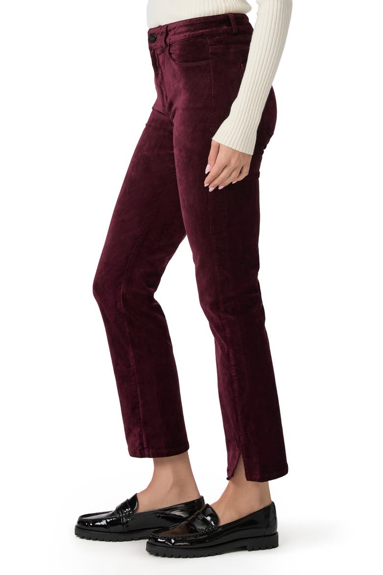 Cindy Twist Seam High Waist Ankle Straight Leg Velvet Pants, Alternate, color, DRKOXBLOOD