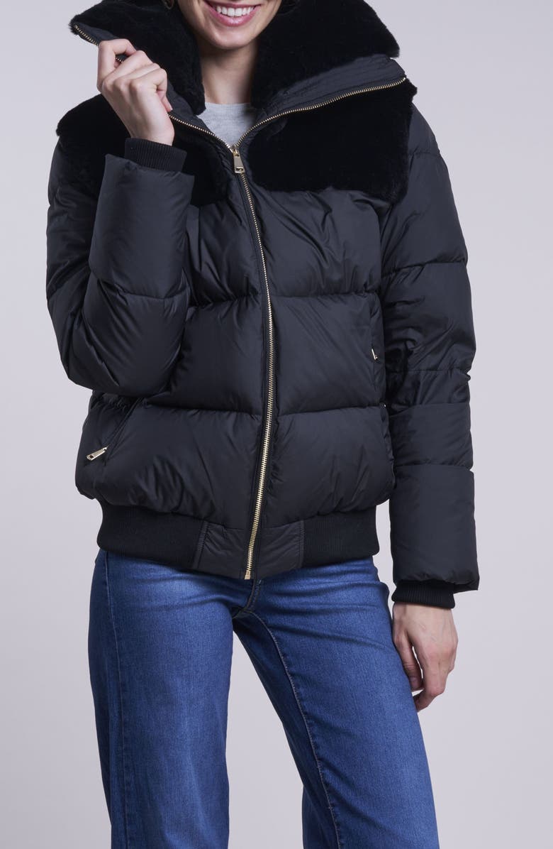 Blue Duck Water Resistant 700 Fill Power Down Jacket with Genuine Shearling Trim, Alternate, color, Black