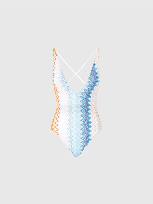 Missoni Shaded Chevron Plunge One-piece Swimsuit In White