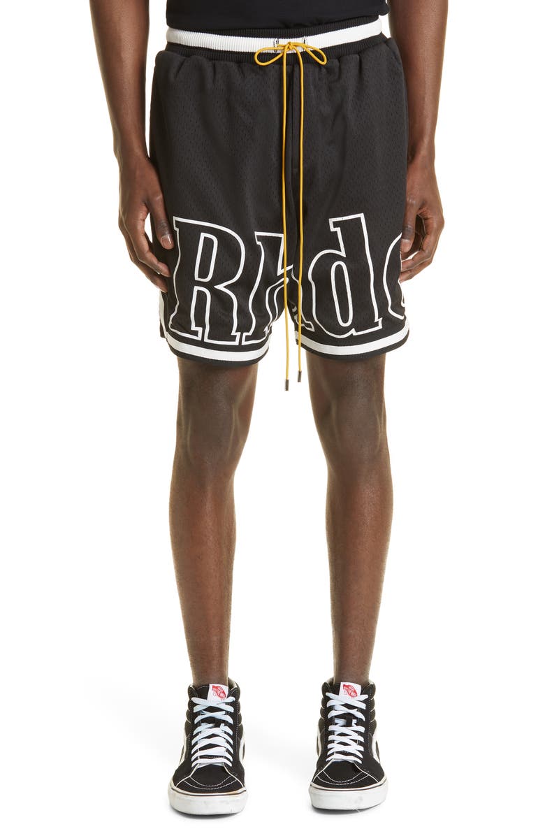 Rhude Court Logo Mesh Athletic Shorts, Main, color, 
