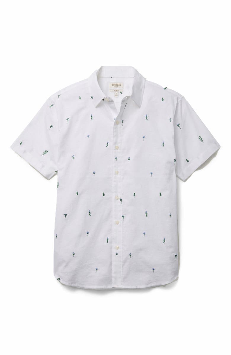 Bonobos Montauk Floral Embroidered Short Sleeve Cotton & Hemp Button-Up Shirt, Alternate, color, Marisol Floral
