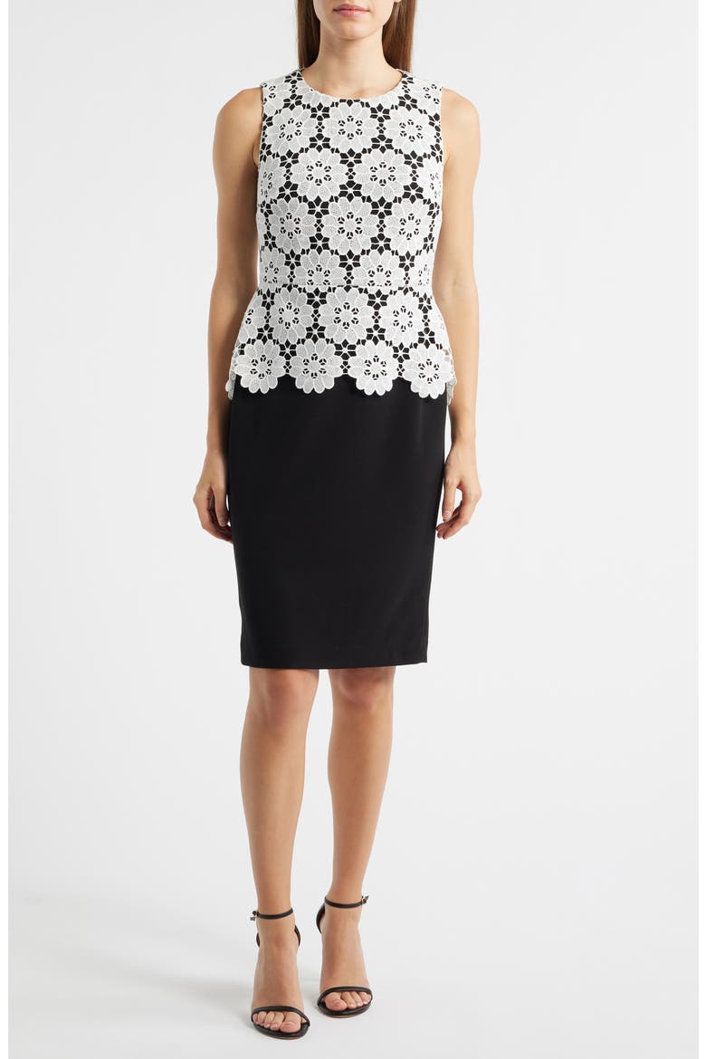 Mixed Media Sheath Dress, Main, color, SHELL WHITE/ ANNE BLACK