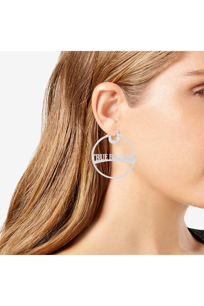 Silver Tone Large Logo Hoop Earrings, Alternate, color, Silver Tone