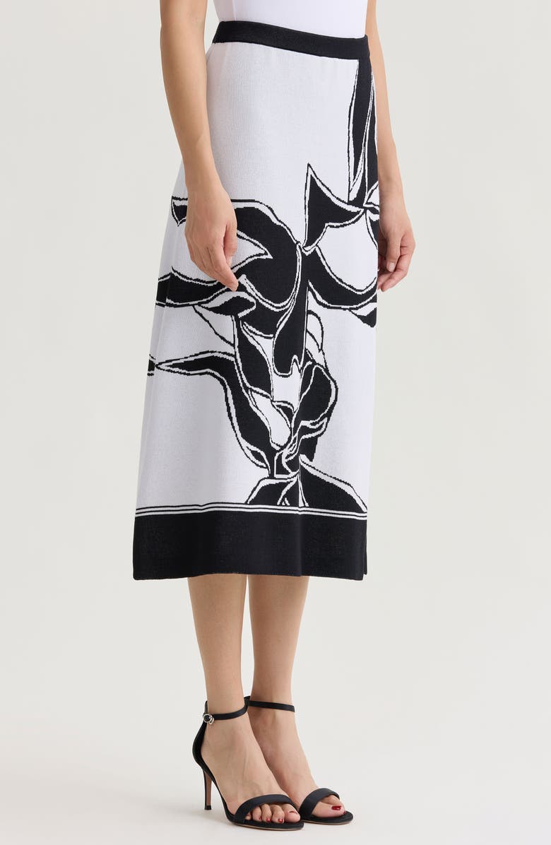 Ming Wang A-Line Floral Jacquard Soft Knit Midi Skirt, Alternate, color, Black/White