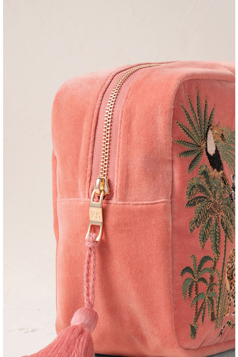 World Wildlife Velvet Wash Bag, Alternate, color, Coral