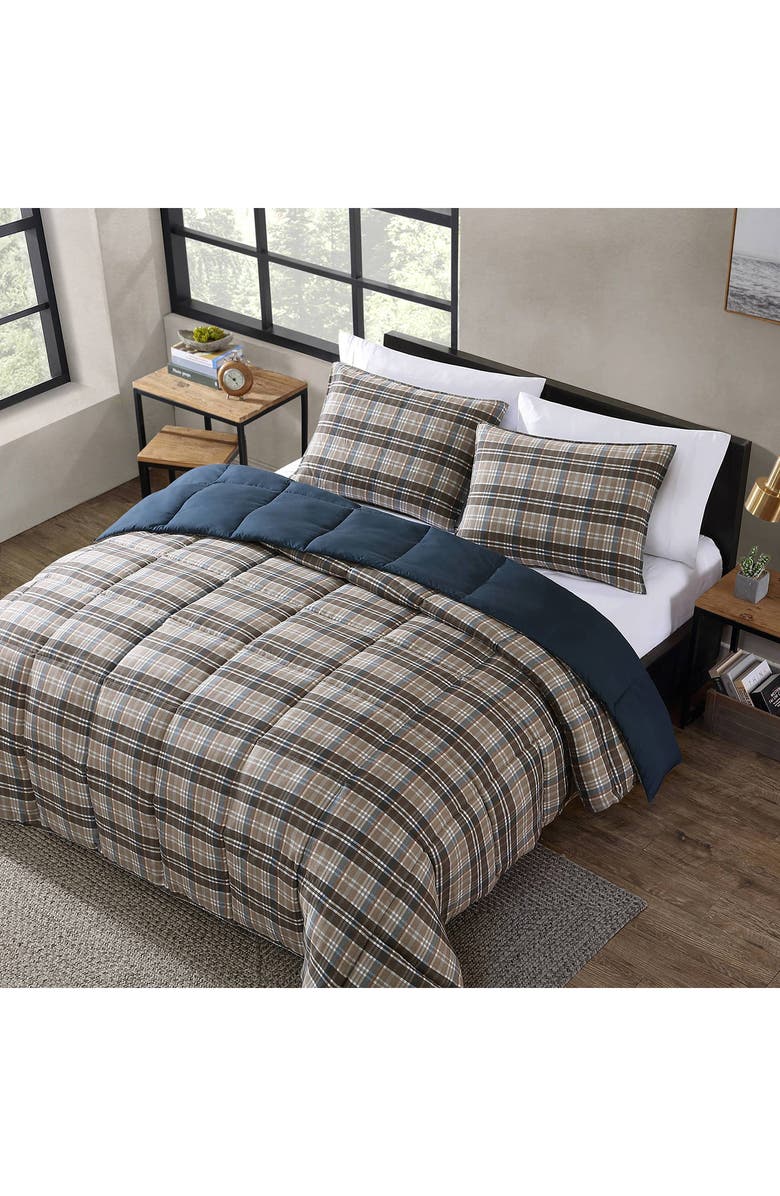 Eddie Bauer Rugged Plaid Comforter & Sham Set, Alternate, color, Beige Brown