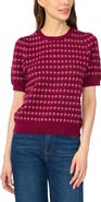 CeCe Flower Pointelle Short Sleeve Sweater
