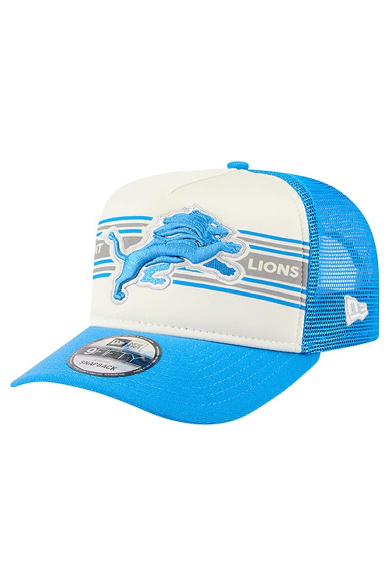 Men's New Era  Cream/Blue Detroit Lions Banner A-Frame 9FIFTY Trucker Snapback Hat, Main, color, Cream