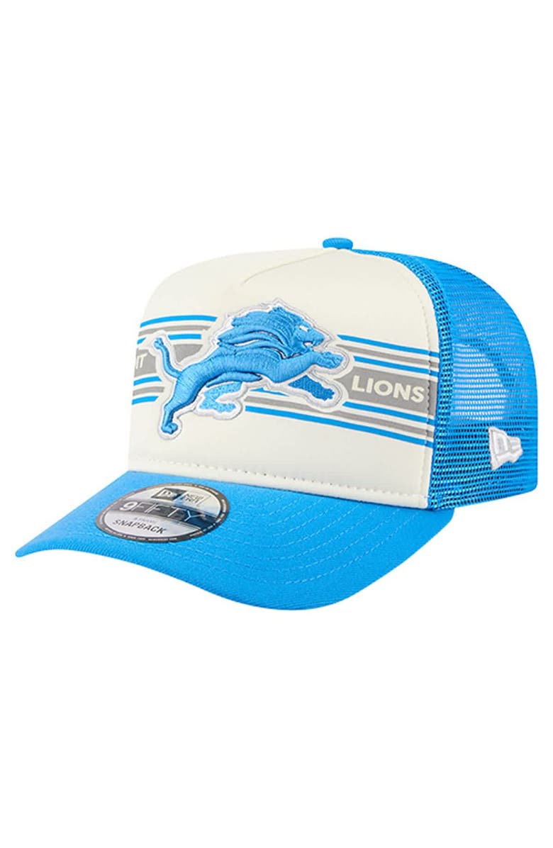 New Era Men's New Era  Cream/Blue Detroit Lions Banner A-Frame 9FIFTY Trucker Snapback Hat, Main, color, Cream