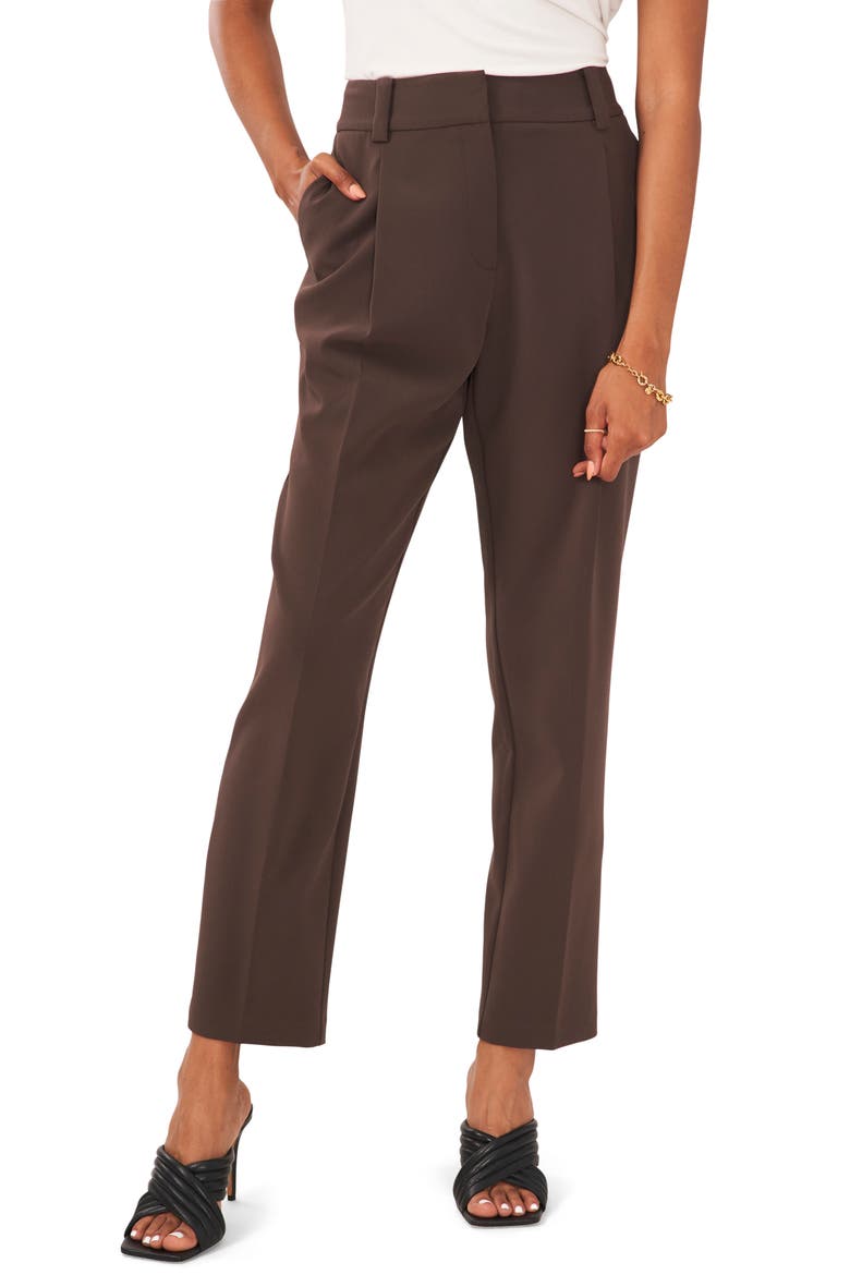 Pleated Straight Leg Trousers, Main, color, FRENCH ROAST