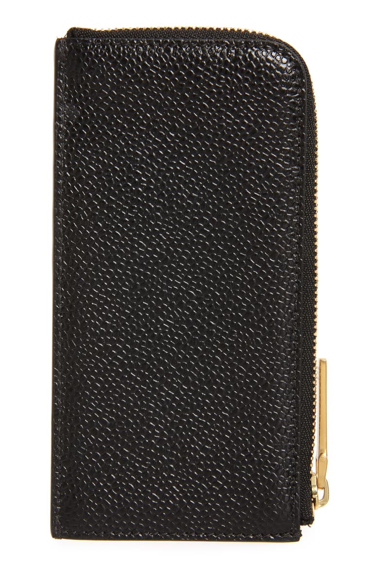 Half Zip Around Pebbled Leather Wallet, Alternate, color, BLACK