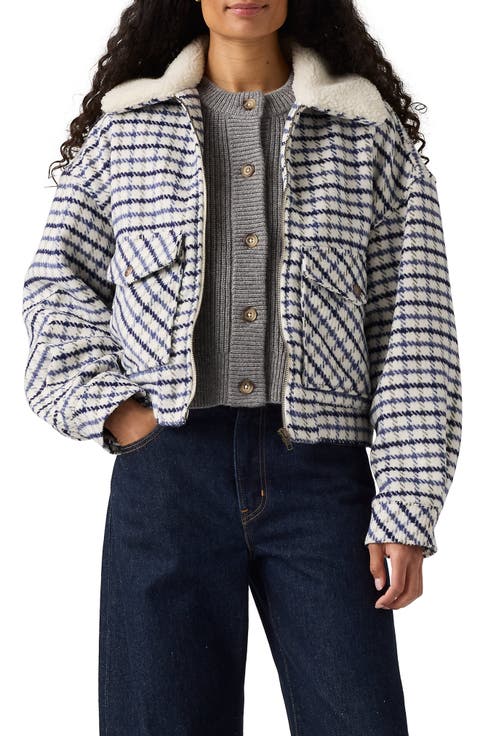 '90s Shrunken Trucker Jacket with Faux Shearling Collar