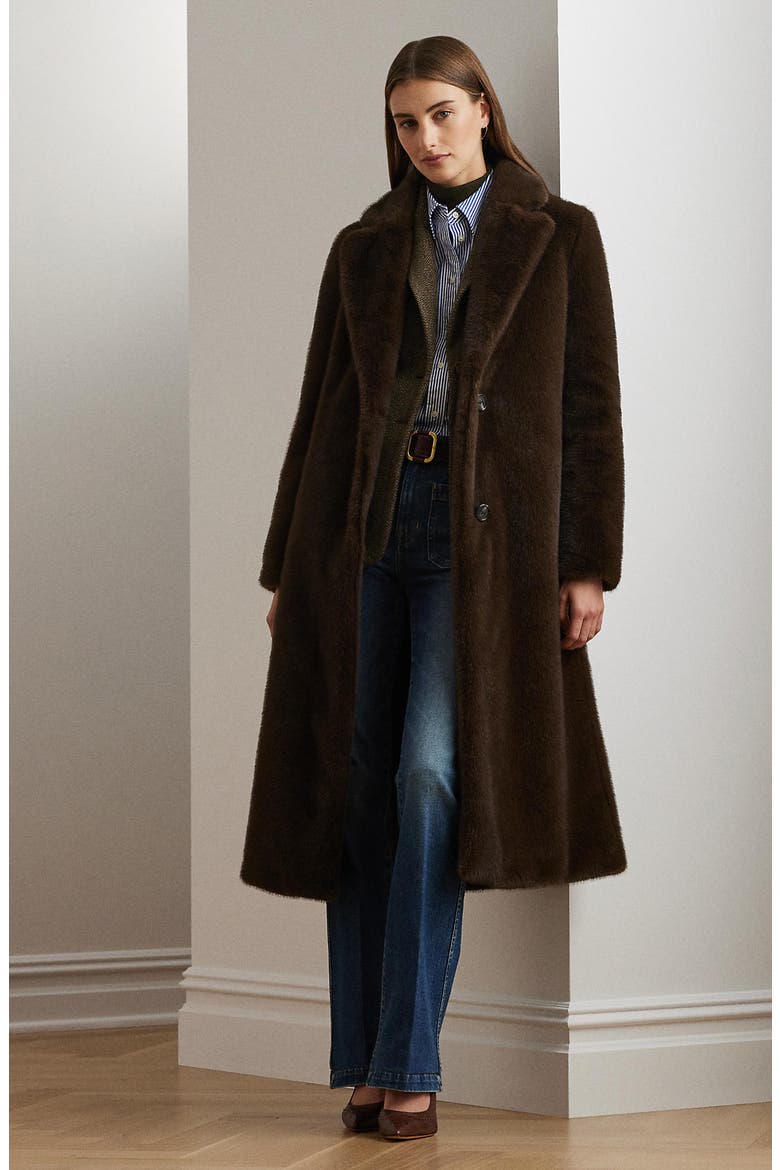 Faux Fur Coat, Alternate, color, CIRCUIT BROWN
