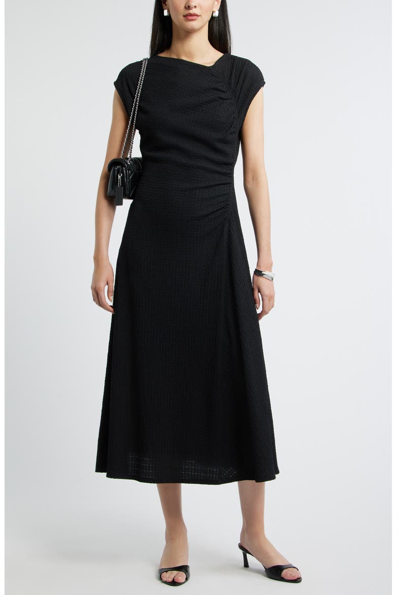 Textured Ruched Midi Dress, Main, color, BLACK