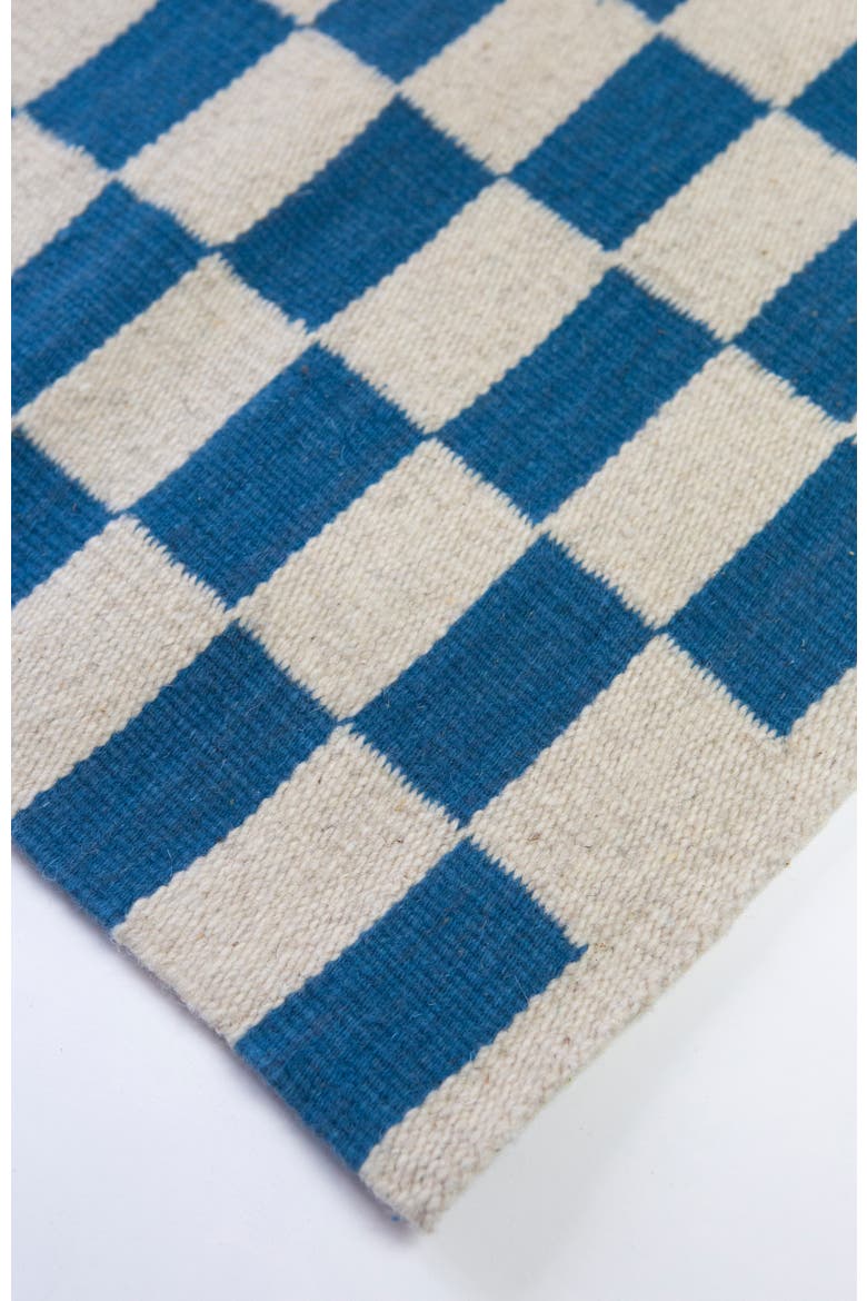 Zapotec Checkered Handwoven Flatweave Wool Rug, Alternate, color, Blue and Ivory