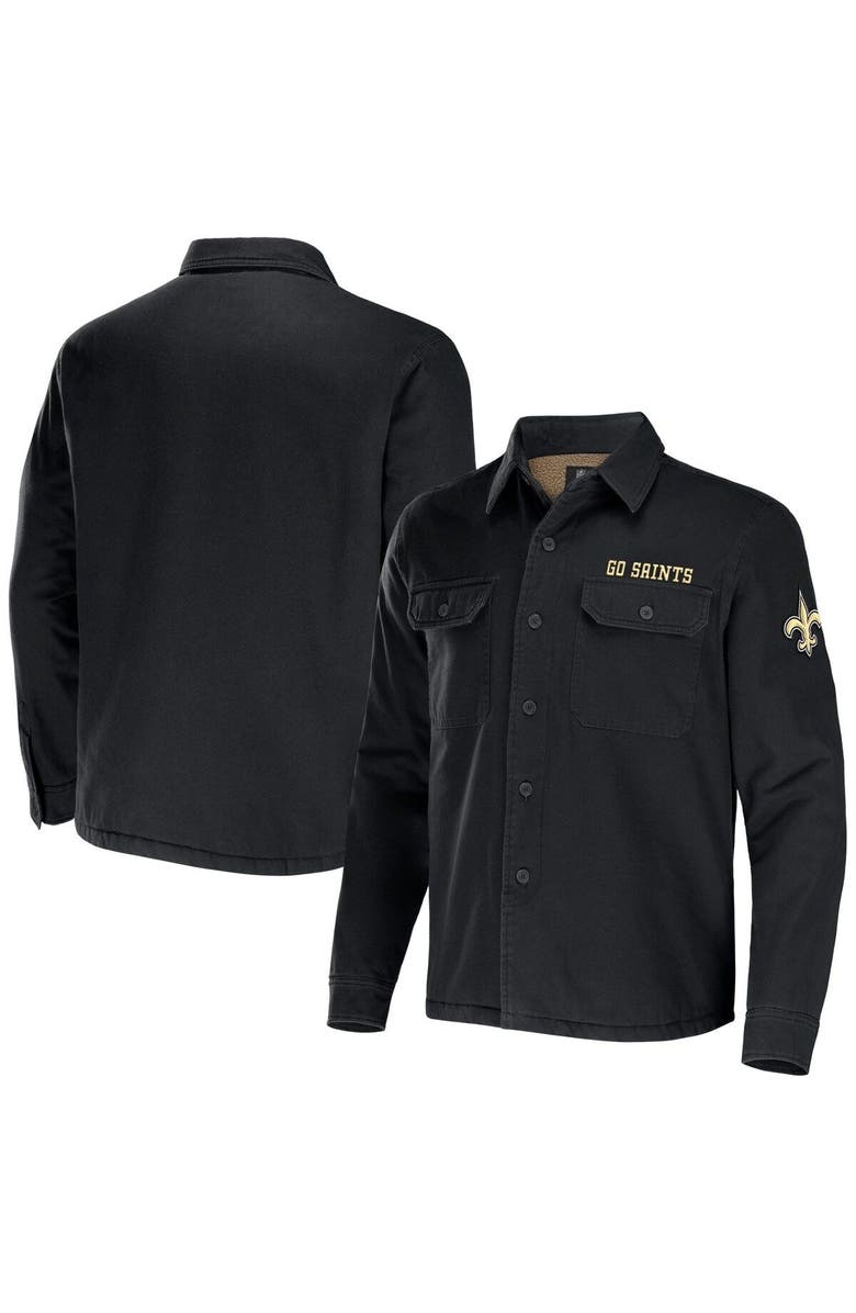 NFL X DARIUS RUCKER Men's NFL x Darius Rucker Collection by Fanatics Black New Orleans Saints Canvas Button-Up Shirt Jacket, Main, color, Black