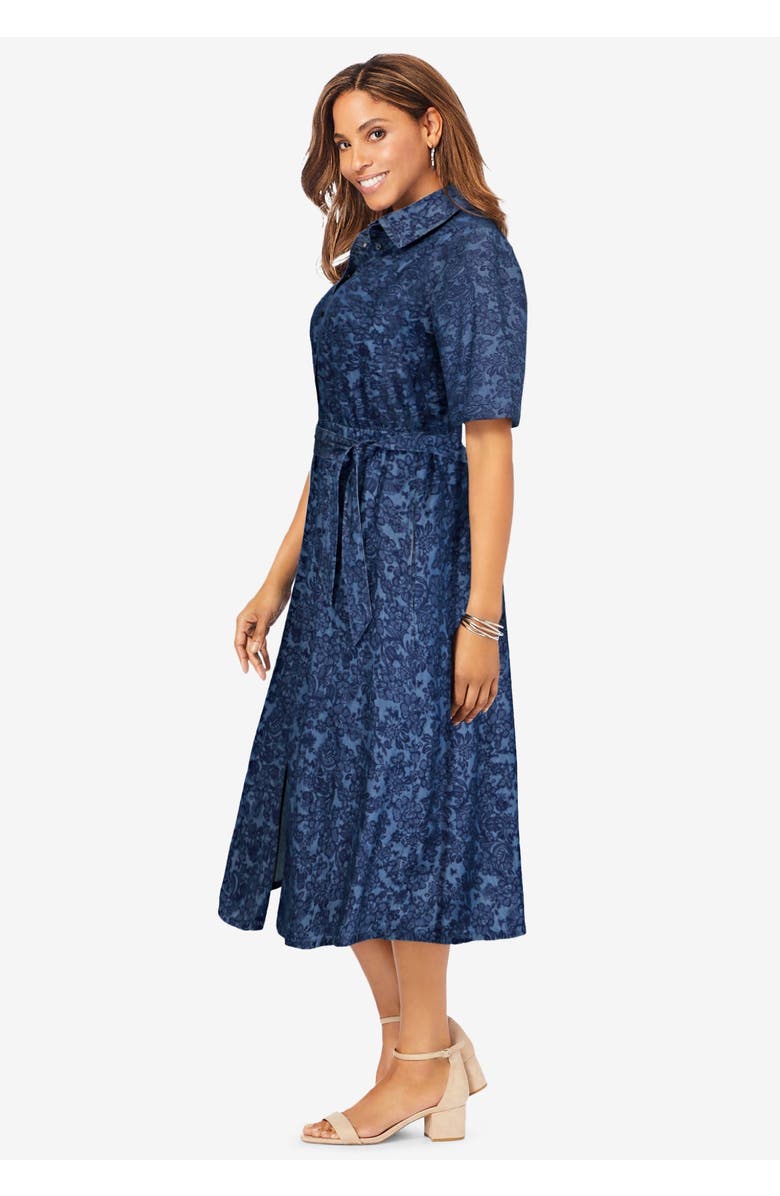 Jessica London Soft Denim Shirtdress, Alternate, color, Brown Painterly Cheetah