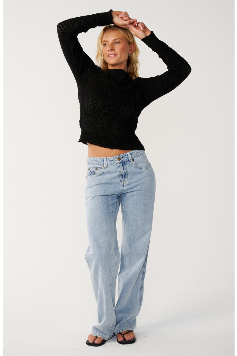 Bossa Nova Texture Long Sleeve Top, Alternate, color, BLACK