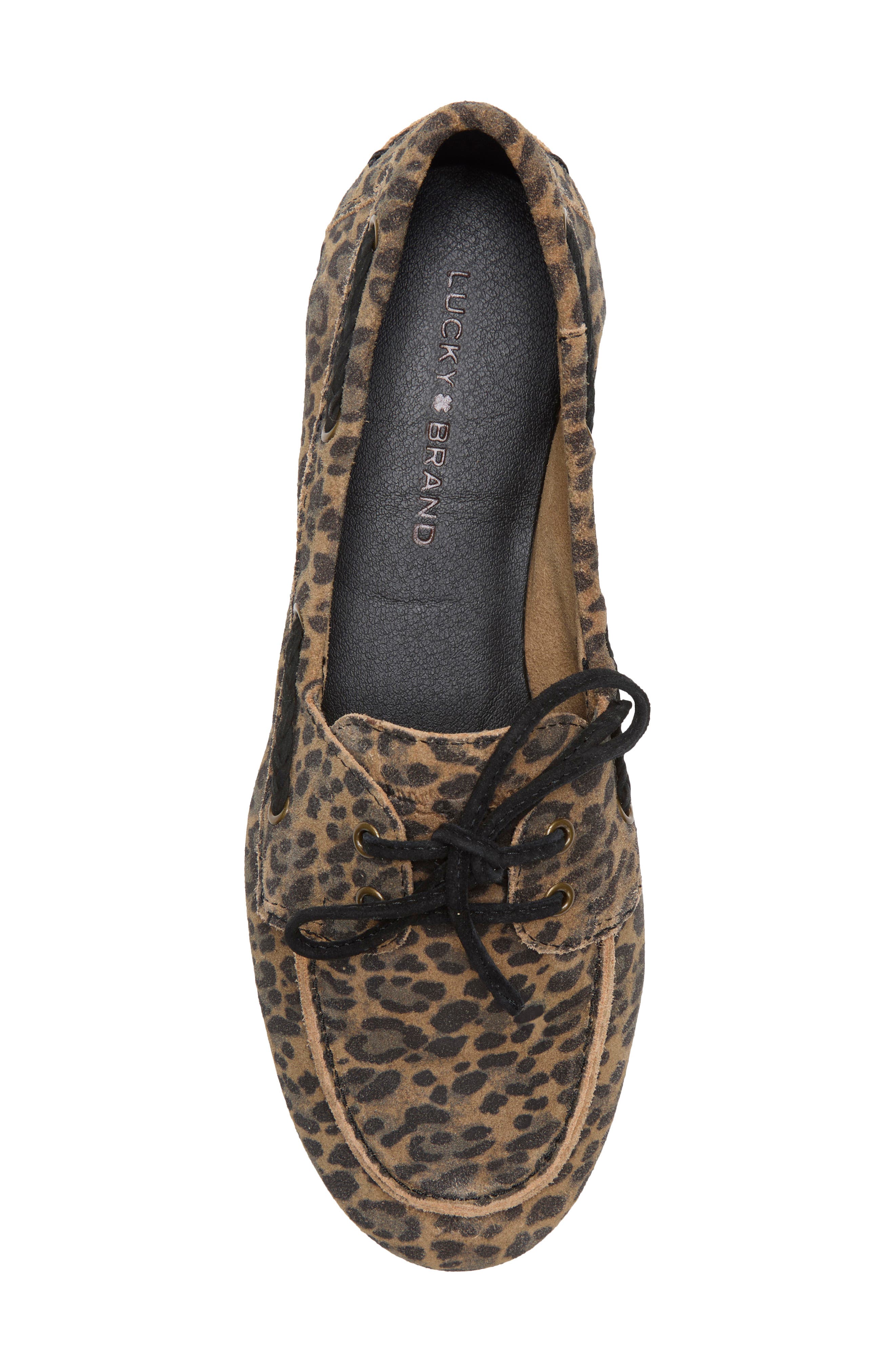 Lucky Brand Timini Leopard Print Suede Boat Shoe, Alternate, color, Leopard Suede