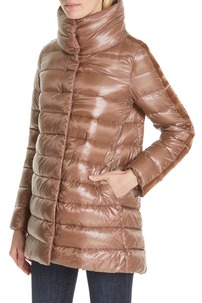 High/Low Quilted Down Puffer Coat with Removable Hooded Inset, Alternate, color, MINK