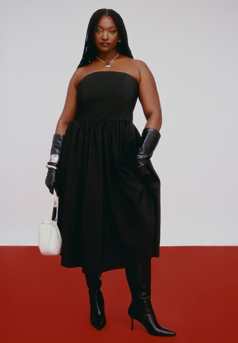 Strapless Flare Midi Dress (Plus)