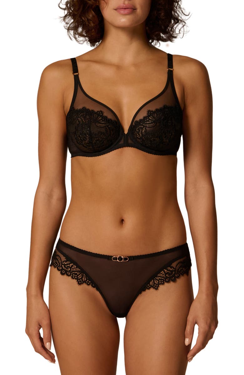 Simone Perele Idole Sheer Underwire Plunge Bra, Alternate, color, Black