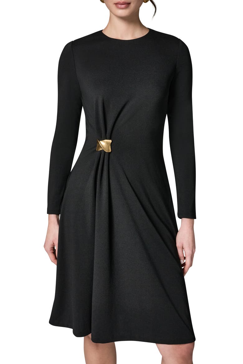 Side Drape Long Sleeve Dress, Alternate, color, BLACK