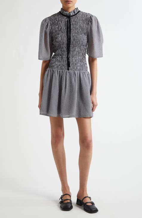 Sheer Fluid Check Mini Smock Dress main image 0
