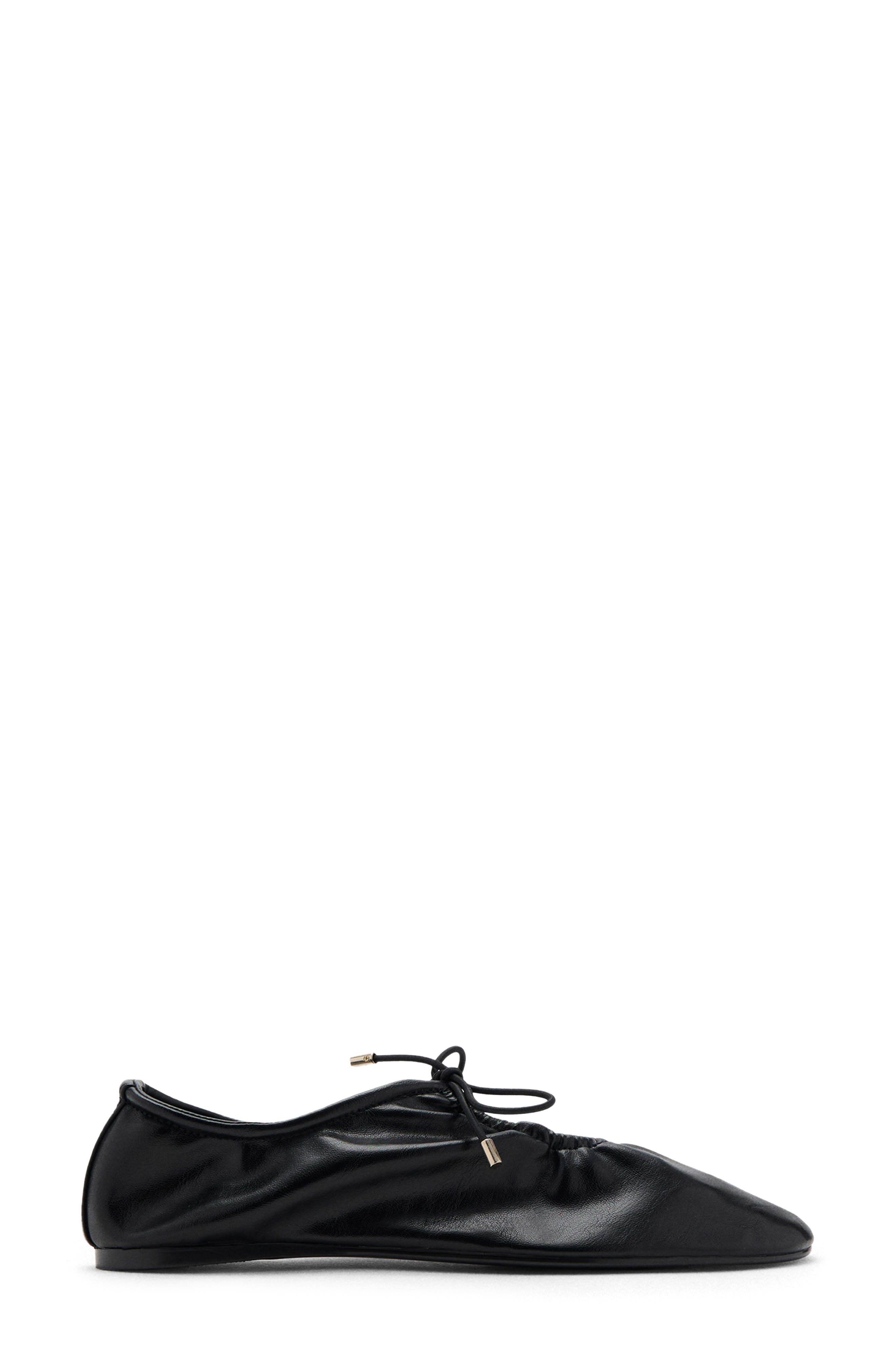 MANGO Ruched Ballet Flat, Alternate, color, Black