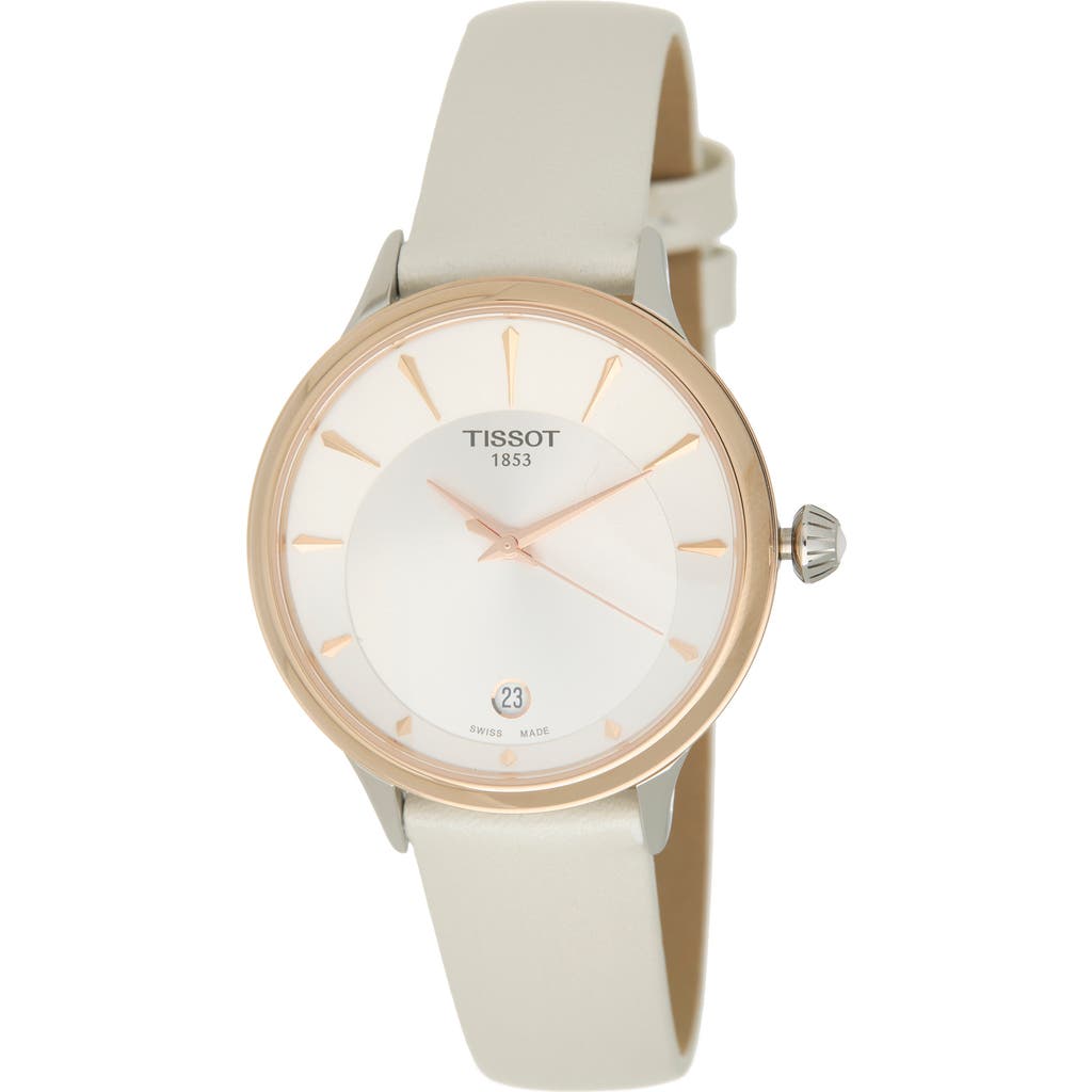 Tissot Odaci-t Leather Strap Watch, 33mm In Silver