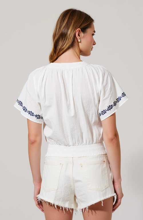 Modenaire Short-sleeve Embroidered Peasant Blouse In Multi